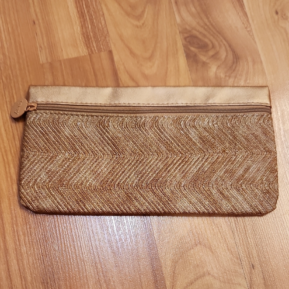 Ipsy Gold and Brown Textured Pouch